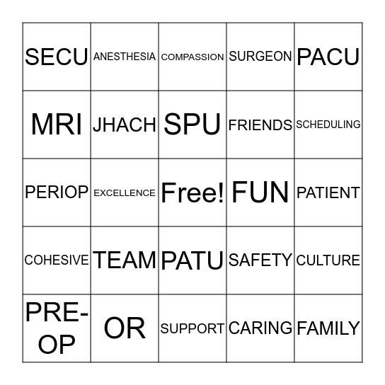 SURG-INGO Bingo Card