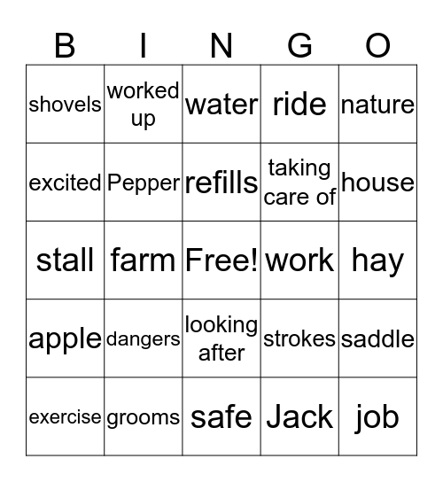 Taking Care of Pepper Bingo Card