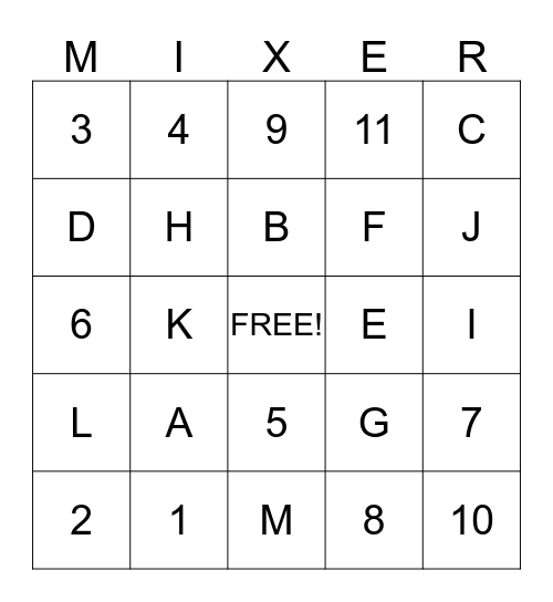 Mixer Bingo Card