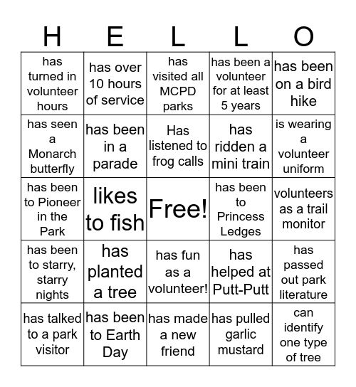 HELLO Bingo Card