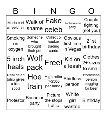 Vegas Bingo Card