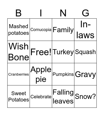 ThanksgivingBingo Card