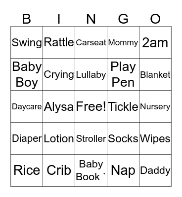 BABY  Bingo Card