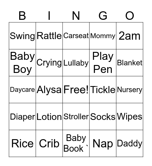 BABY  Bingo Card