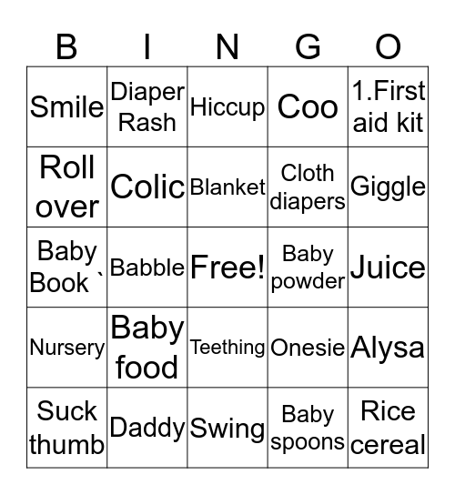 BABY  Bingo Card