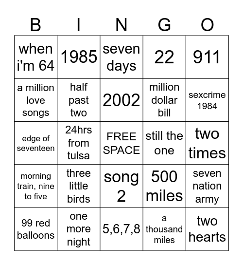 rock n roll bingo IT'S A NUMBERS GAME Bingo Card