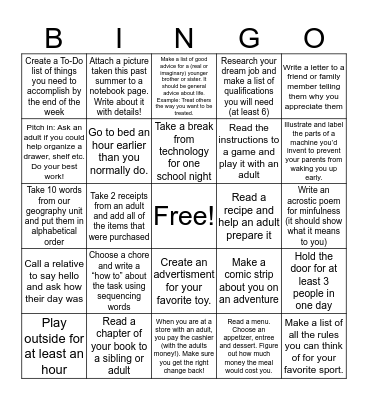 Fourth Grade Bingo-1 Bingo Card