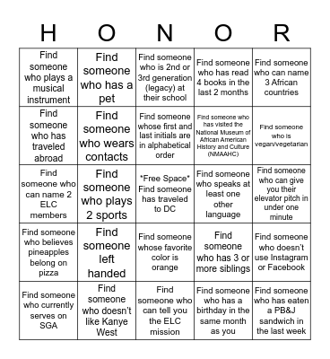ELC Scholar Bingo Card