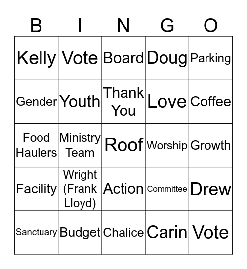 FUS Parish Meeting Bingo Card