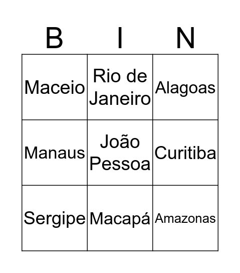 Estados e Capitais do Brasil Bingo Card
