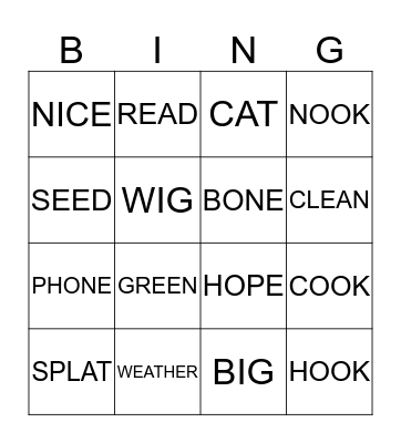 RHYMING BINGO Card