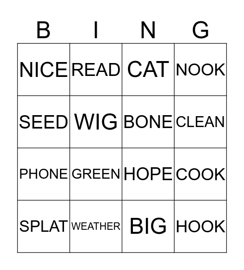 RHYMING BINGO Card