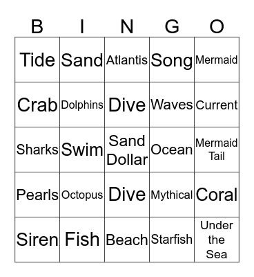 Mermaid Bingo Card