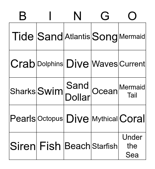 Mermaid Bingo Card