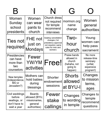Conference Change Bingo Card