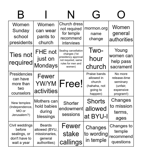 Conference Change Bingo Card