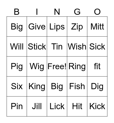 short i Bingo Card