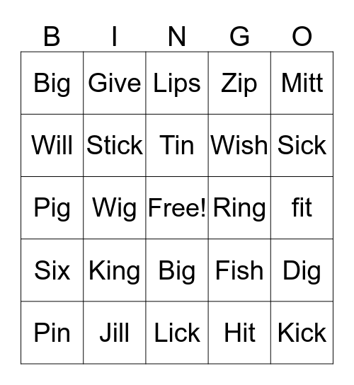 short i Bingo Card