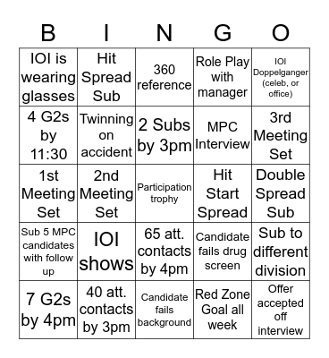 Bingoin nowhere ut up! Bingo Card