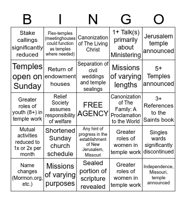General Conference 2018 Bingo Card