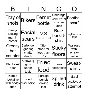 Dive Bar Bingo! Bingo Card