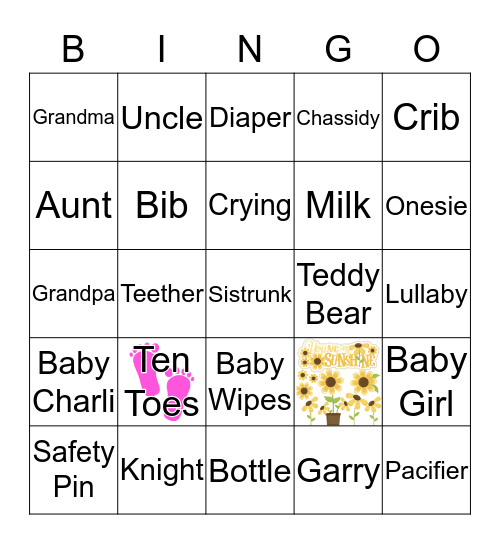 Chassidy's Baby Shower Bingo Card