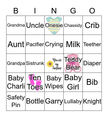 Chassidy's Baby Shower Bingo Card