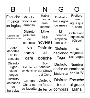Bingo de Personas Bingo Card
