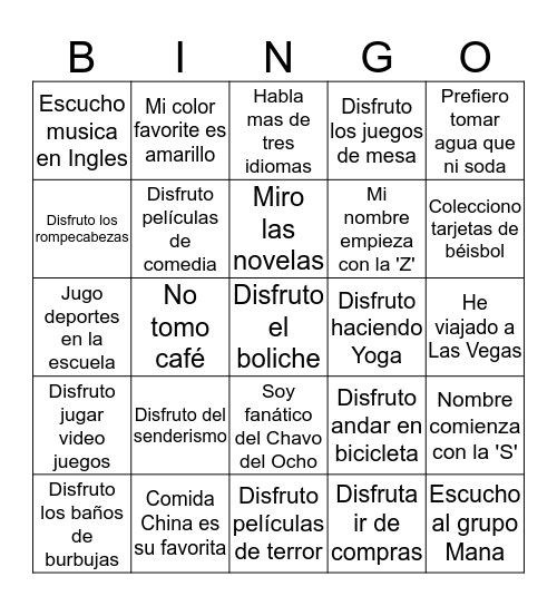 Bingo de Personas Bingo Card