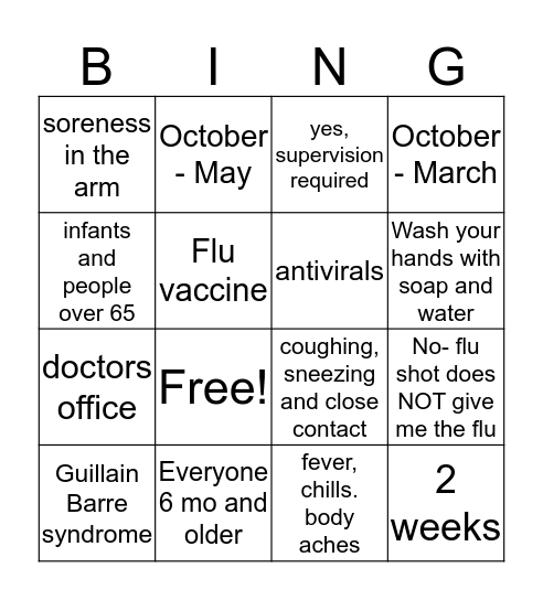 Flu Bingo Card