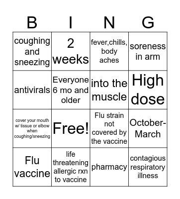 Flu Bingo Card