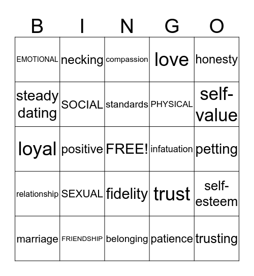 health class BINGO Card