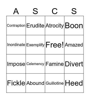 ○●SAT VOCABULARY BINGO●○ Bingo Card