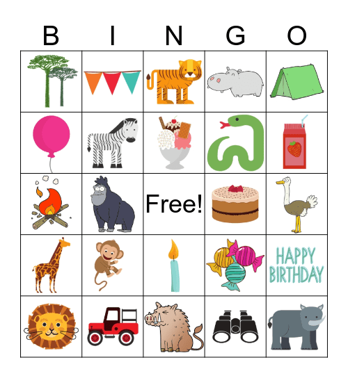 Birthday Safari Bingo Card