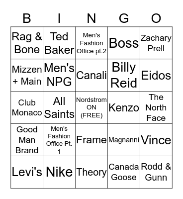 Men's Live Bingo Card