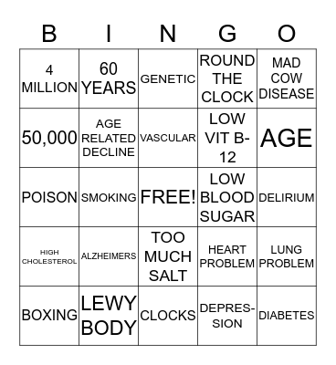 DEMENTIA BINGO Card