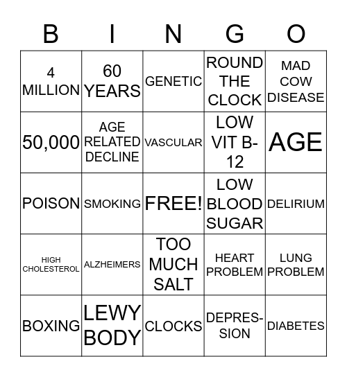 DEMENTIA BINGO Card