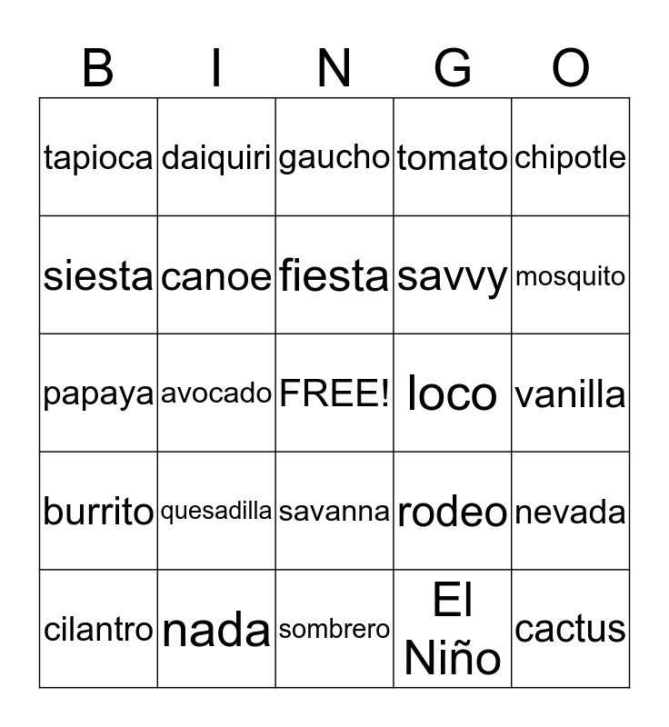 english-words-spanish-origin-bingo-card