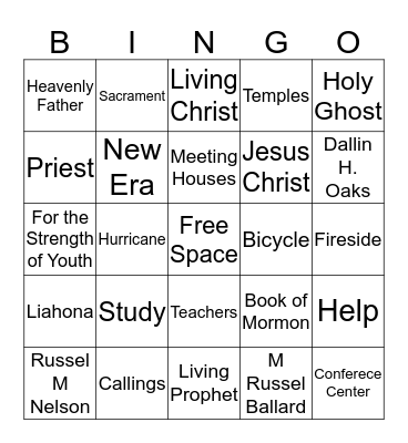 General Conference Bingo Card