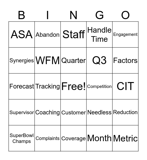 Customer Engagement Bingo Card