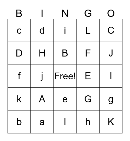 Alphabet Bingo Card