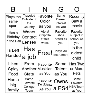 SB Bingo Card