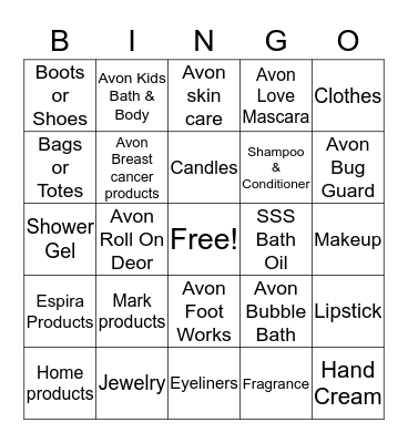 AVON by Sherry Bingo Card Bingo Card
