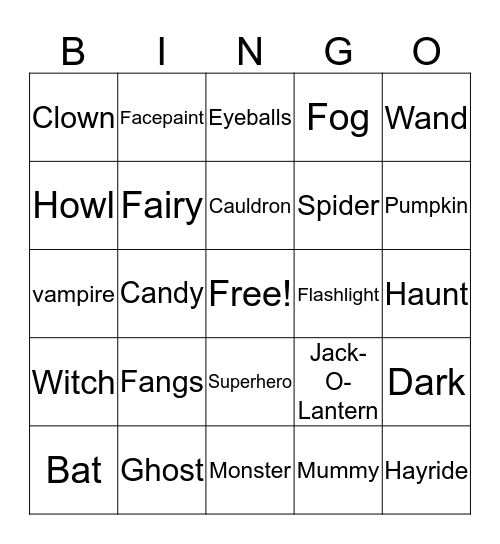 Halloween Words Bingo Card