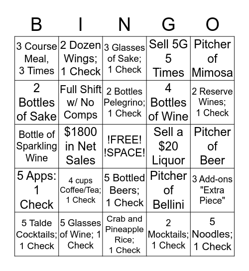 !TALDE SERVICE BINGO! Bingo Card
