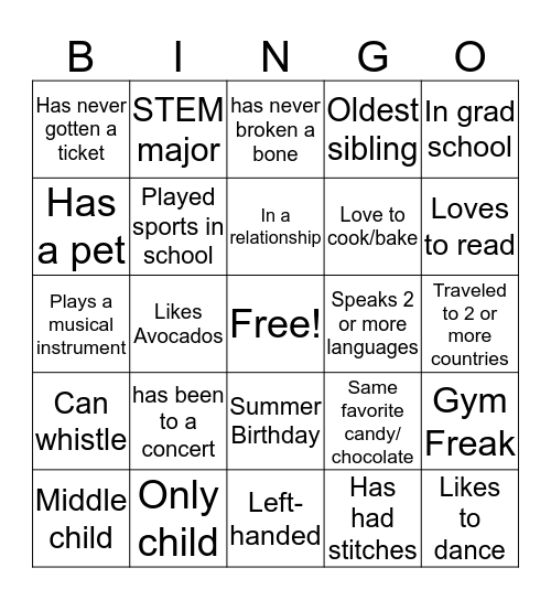 Get To Know You... Bingo Card