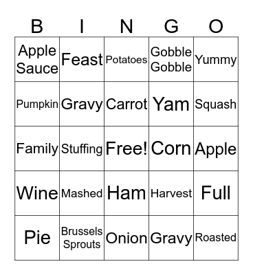 Thanksgiving Words! Bingo Card
