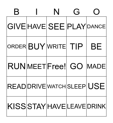 Past Participle Verbs Bingo Card