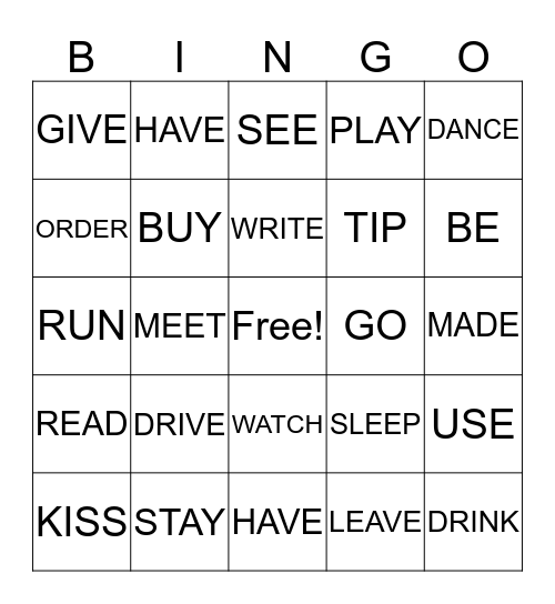 Past Participle Verbs Bingo Card