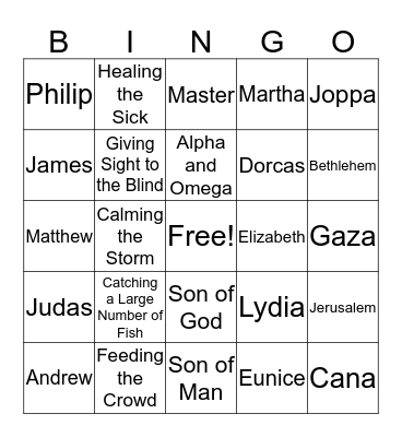 New Testament Bingo Card